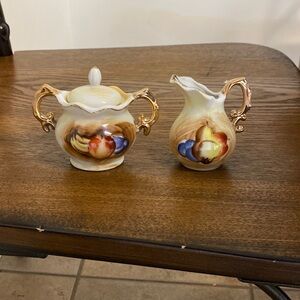 Enesco Hand Painted Fruit Creamer And Sugar Bowl Japan